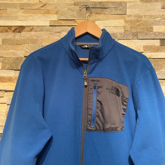 The North Face Men’s Medium Fleece Jacket | Blue Zip-Up, Gray Chest Pocket - Picture 9 of 9